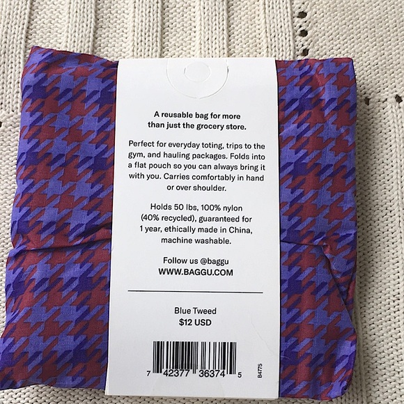 BAGGU Blue Tweed Reusable Shopping Bag Tote Purse Standard Size NEW - Picture 6 of 7